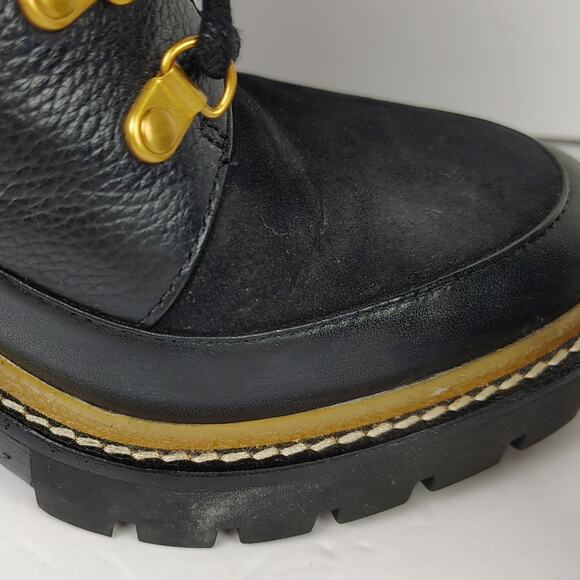 Tory Burch Miller 95mm Lug Sole Lace Up Bootie Black Hiking Boot Size 9.5 - Picture 12 of 14